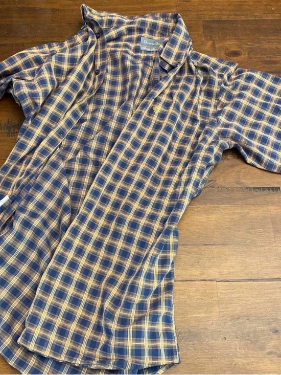 Dior Other - Christian Dior Men’s Blue and Tan Plaid Button-Up Shirt